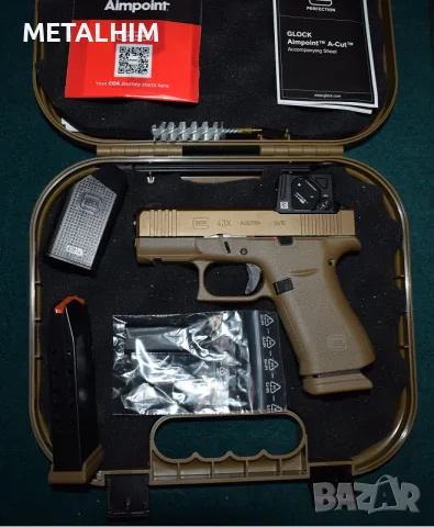 GLOCK 43x Coyote + AIMPOINT COA ГЛОК 9х19 Койот с бързомер, снимка 5 - Бойно оръжие - 55321955