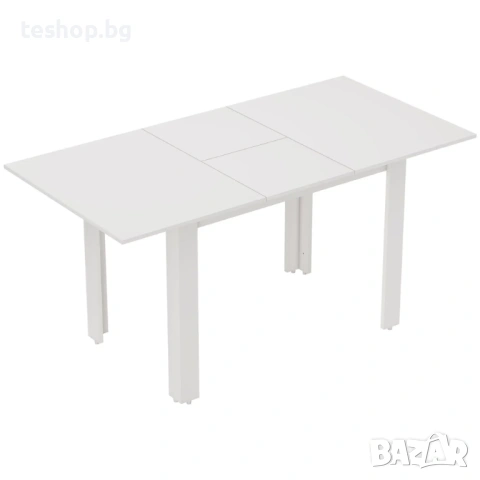 Tрапезна маса HOMCOM, 120-160 x 70 см, разтегателна, за 4-6 души, MDF, бяло с висок гланц, снимка 2 - Маси - 54513613