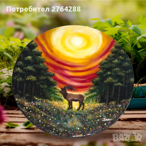Картина „Пазачът“ – елен, смесена техника, ръчна изработка, 30 см, снимка 3 - Картини - 54411159