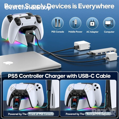 Зарядна станция за PS5 контролер - Съвместима с Playstation 5 Edge и Dual Controller Gaming, снимка 8 - Аксесоари - 54957899