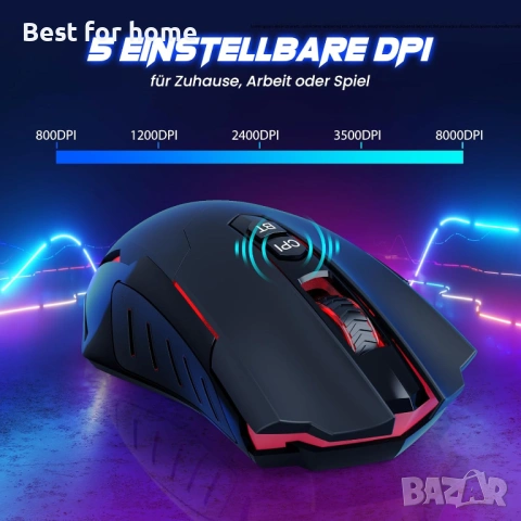 Безжична геймърска мишка RisoPhy PC400 с 8000 DPI, 2.4G и Bluetooth двойна връзка, снимка 4 - Клавиатури и мишки - 54069921