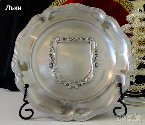 Калаена чиния,рамка за снимка,гравиране,калаена сватба. , снимка 3 - Антикварни и старинни предмети - 54670491