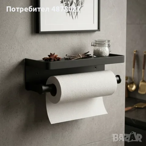 Държач за кухненска хартия с рафт XL – Стенен органайзер от неръждаема стомана, снимка 5 - Аксесоари за кухня - 55336754