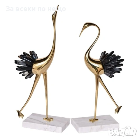 Статуетка Жерав със златен завършек и черен ахат, 12×8×36 см Код P2591