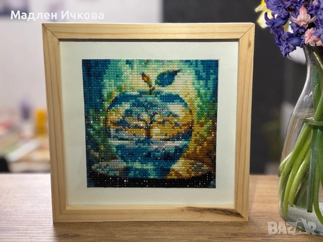 Ръчно изработен Диамантен Гоблен „Синьо сияние“ – в дървена рамка, снимка 2 - Гоблени - 53964257