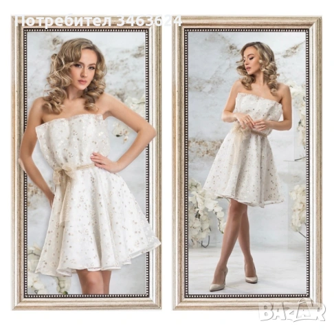 Рокля LUCY – бяла органза с цветенца, елегантен модел с включен колан