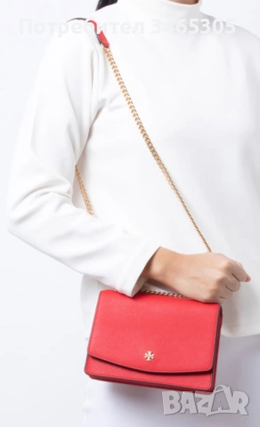 Tory Burch дамска червена кожена чанта, снимка 8 - Чанти - 54663647