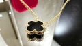 Van Cleef & Arpels VCA Gold Black Onyx Vintage Alhambra Clover Дамско Колие, снимка 6