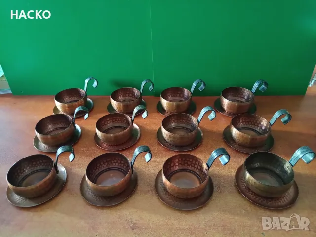 Медни (Бакърени) Чаши с Подложки Ръчна Изработка За Турско Кафе на Пясък 12 броя