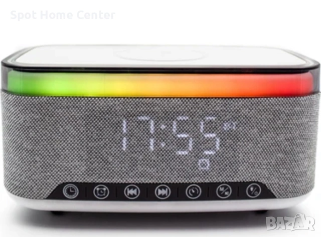 Безжична Bluetooth колонка с функция за зареждане на телефон отгоре, RGB дизайн, аларма и часовник., снимка 8 - Слушалки и портативни колонки - 54584876
