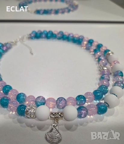 Авторски двуреден чокър "Ocean Glam", снимка 5 - Колиета, медальони, синджири - 55230488