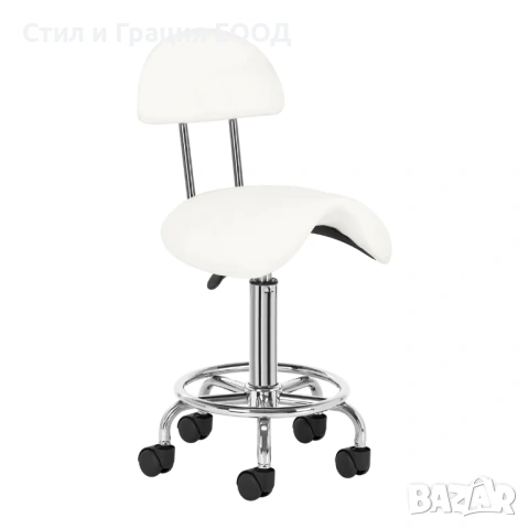 Козметичен/фризьорски стол - табуретка с облегалка AS-6001- 49/62 см - бяла/черна