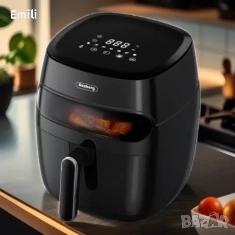 Фритюрник AirFryer, 1350W, 5.2л., LED дисплей, Горещ въздух, Таймер, до 200°C,