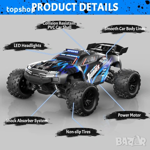Чисто нова бърза RC Количка с Дистанционно 1:18 40км/ч BAZADER 4WD – Цвят: Син  , снимка 7 - Коли, камиони, мотори, писти - 54786733