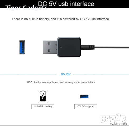 KN318 Bluetooth 5.1 аудио приемник USB/AUX безжичен адаптер за кола и тонколони, снимка 3 - Аксесоари и консумативи - 54281855
