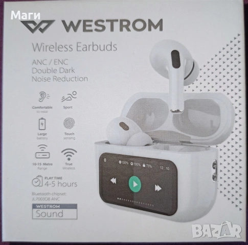 Безжични слушалки Westrom wireless earbuds , снимка 5 - Безжични слушалки - 54421202