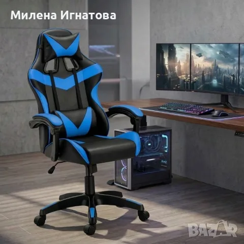 Геймърски стол с релакс механизъм, прибираща се поставка за крака и еко материал, снимка 5 - Геймърски - 55620924