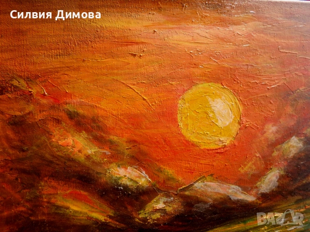 Маслени бои, платно, Моски залез, пурпурен, снимка 2 - Картини - 54328675