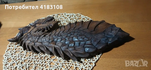 Дракон изцяло ръчна дърворезба - орех ,никат, снимка 2 - Пана - 54668403
