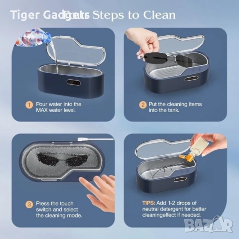 Aparatoo Ultrasonic Jewelry Cleaner 450ml – ултразвукова машина за почистване 45kHz с 4 режима, снимка 4 - Друга електроника - 54477500