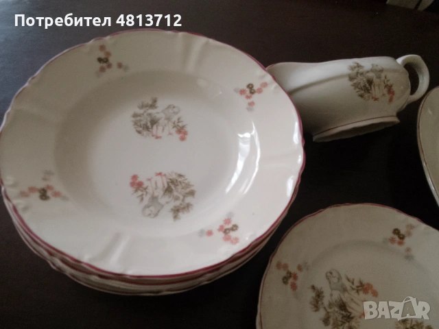 Сервиз за хранене порцелан декорация пилета червен кантт