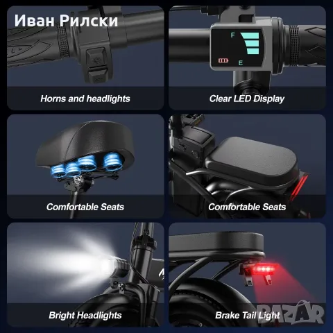 Чисто нов сгъваем  Електрически велосипед C3 - сменяема Мощна батерия 48 V 15 Ah,, снимка 5 - Велосипеди - 55611987
