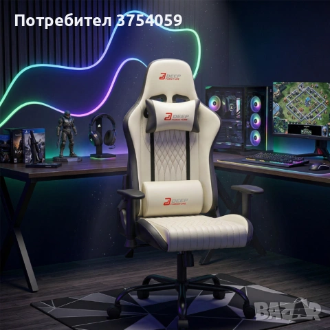 Ергономичен бял геймърски стол с поставка за крака, регулируема височина и 3D подлакътници, снимка 3 - Столове - 55160730