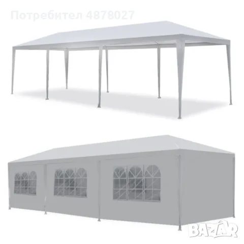 Градинска бяла шатра 3x9 м - Водоустойчив павилион с 8 стени, прозорци и метална конструкция за съби, снимка 9 - Градински мебели, декорация  - 55304591
