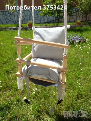 Детска люлка дърво - светло сива дамаска, снимка 2 - Други - 54319844