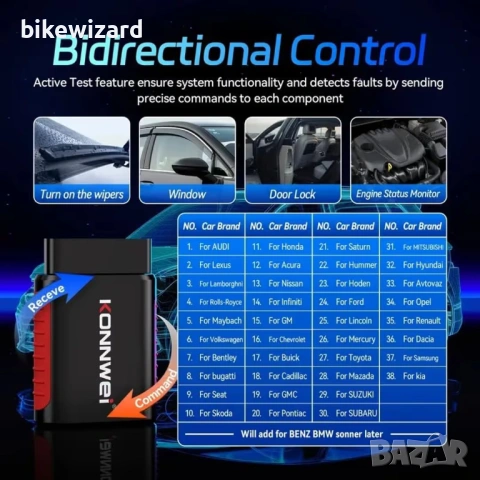KONNWEI KDIAG OBD2 диагностичен скенер за всички системи Bluetooth iOS/Android – Bluetooth НОВО, снимка 2 - Друга електроника - 54611586