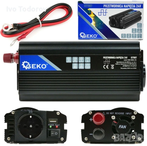Инверторен преобразувател на напрежение GEKO G17007, 24V/230V, 800/1600W