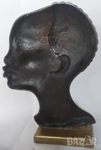 ВИНТИДЖ МЕСИНГ БРОНЗ АФРИКАНСКА ГЛАВА, снимка 3 - Антикварни и старинни предмети - 54064167