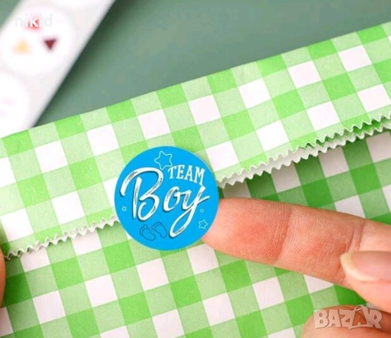100 бр girl boy team пола бебе gender party самозалепващи лепенки стикери ръчна изработка подарък, снимка 2 - Други - 54796744
