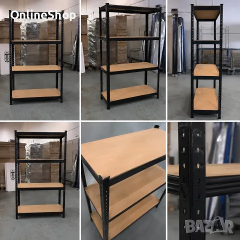 Стелаж за съхранение, Метален, MDF, 4 нива, 70 х 30 х 150 см, снимка 9 - Етажерки - 55695437