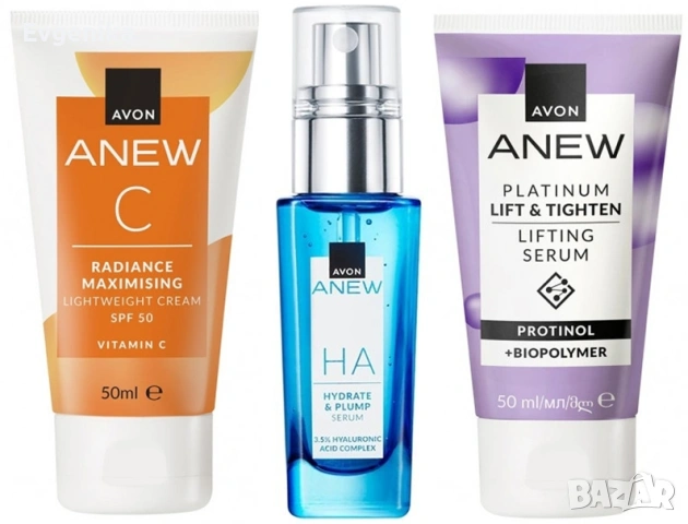 Хидратиращ и запълващ серум Anew, Anew Radiance SPF50, серум Anew Platinum