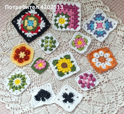 Ръчна изработка . Плетени квадрати от памучни конци  . За вашите проекти , снимка 4 - Декорация за дома - 54651326
