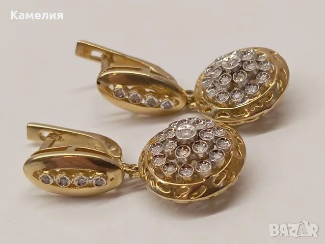 Златни обеци с брилианти , снимка 3 - Обеци - 55595270