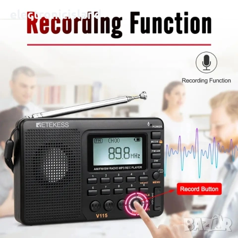 Портативно радио Retekess V115 AM/FM транзистор, MP3 и TF карта, снимка 11 - Радиокасетофони, транзистори - 54555548