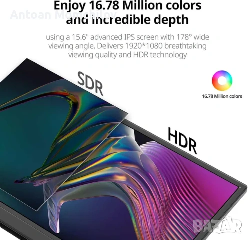 Преносим монитор Anyuse 15.6 FHD USB-C HDMI, снимка 9 - Монитори - 54827807