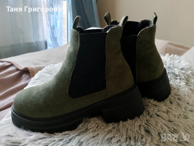 Военно-зелени Челси боти , снимка 5 - Дамски боти - 54492446