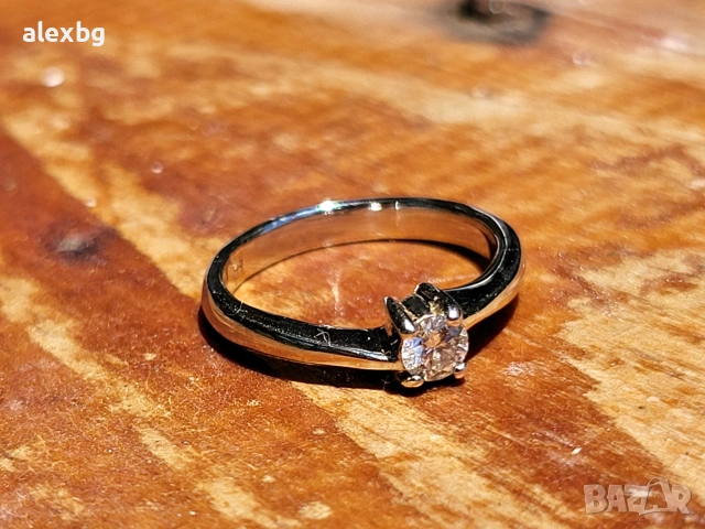 18к Пръстен бяло злато 2g с 0.18ct диамант VS1, снимка 12 - Пръстени - 53440520