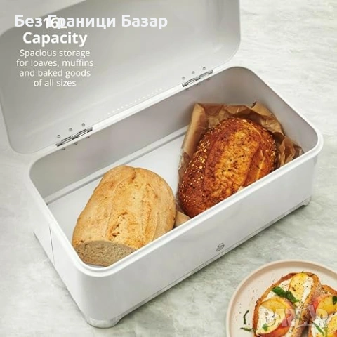 Нова голяма бяла кутия за хляб 16L Swan Solace кухненско съхранение с повдигащ капак, снимка 3 - Аксесоари за кухня - 54430334