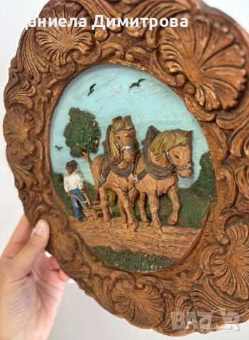 Ретро стенна чиния, дърворезба, снимка 2 - Други - 55153955