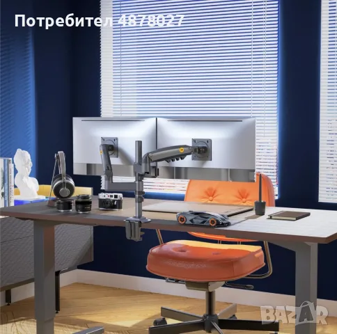 1бр/ Двоен мониторен държач за бюро NB Ergonomic H180 (17–27”, до 9 кг на монитор), снимка 2 - Монитори - 55325585