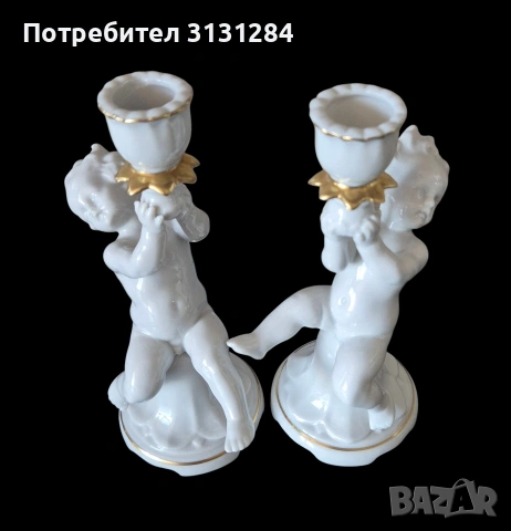 Рядък чифт немски винтидж свещници „Пути“ (Ангелчета) — Тюрингия,Германия , снимка 5 - Други ценни предмети - 55244403