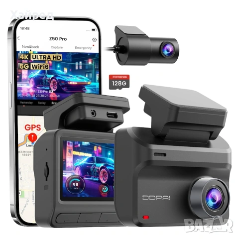 Нова Камера за кола DDPAI Z50 Pro 4K, GPS, 128GB, 4G LTE, WiFi 6
