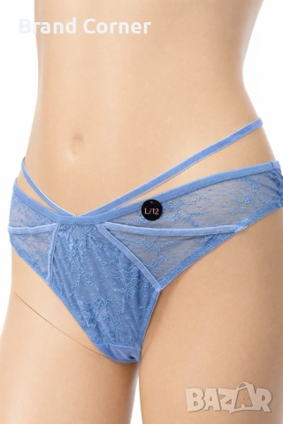 Hunkemöller дамски бикини L – синя дантела с ефектни ленти, снимка 2 - Бельо - 54548871