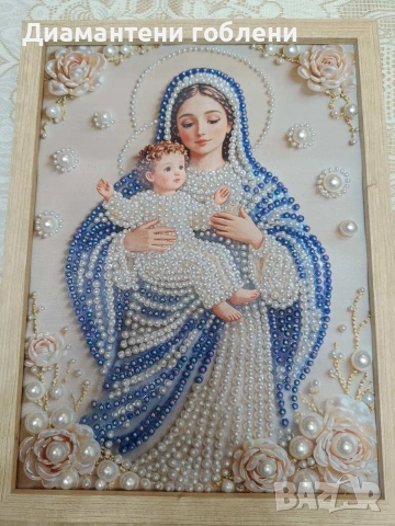 Перлена икона на Богородица с Младенеца , снимка 3 - Картини - 55243797