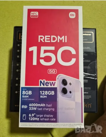 НОВ Xiaomi Redmi 15C 5G – 8GB/128GB, и оригинален калъф, dusk Purple