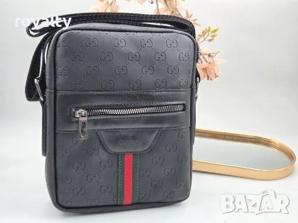 Gucci Нова Луксозна Кожена Черна Мъжка Чанта Гучи 